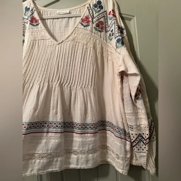 Anthropologie Women’s Ivory Boho Embroidered Blouse Top Size XL Like New! - Picture 5 of 10